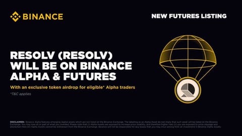 Binance será la 1.ª plataforma de criptomonedas en listar Resolv (RESOLV) el 10 de junio