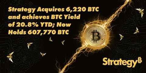 Strategy₿ Bought $739.8M in Bitcoin, Boosting Holdings at 607,770 BTC